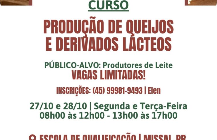 Missal abre nova turma para curso de produção de queijos e derivados lácteos