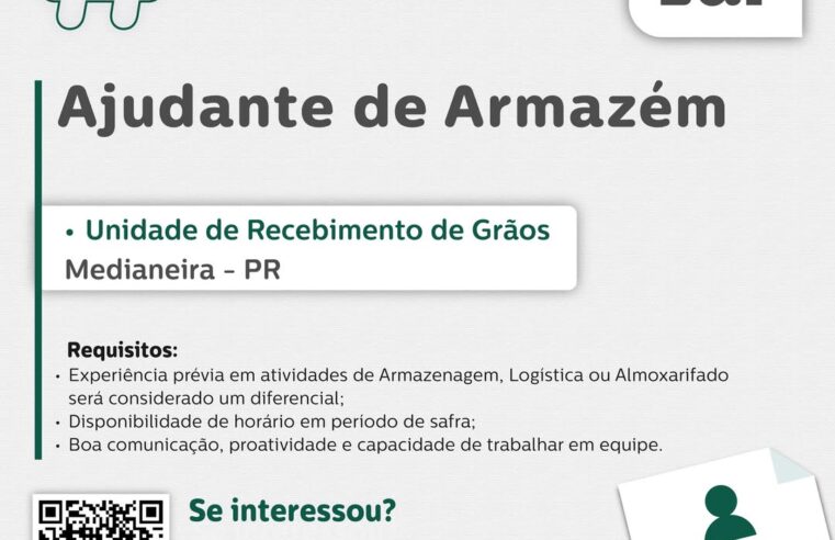 Vaga para Ajudante de Armazém na Lar Cooperativa em Medianeira