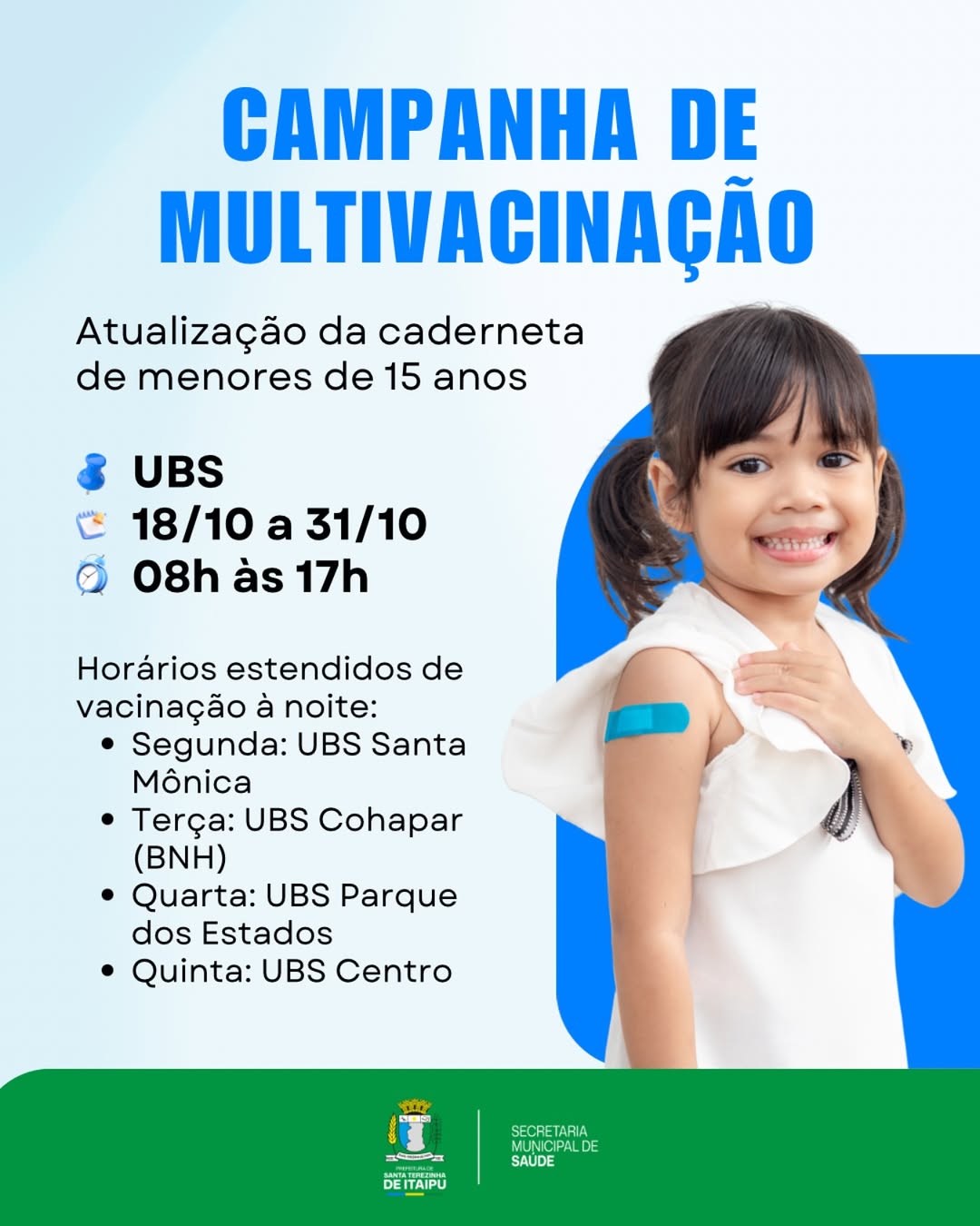 Dia D da Multivacinação em Santa Terezinha de Itaipu neste sábado