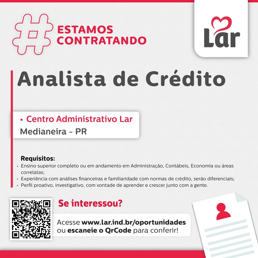 Vaga de Analista de Crédito em Medianeira: inscrições abertas