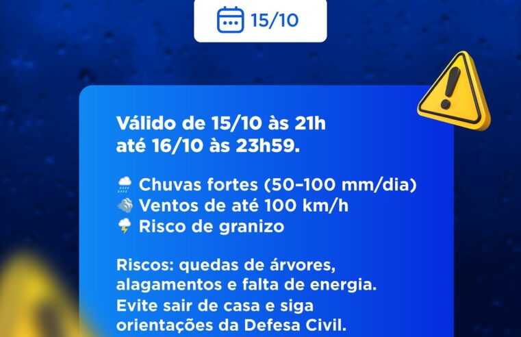 Alerta de tempestade em Foz do Iguaçu nos dias 15 e 16 de outubro