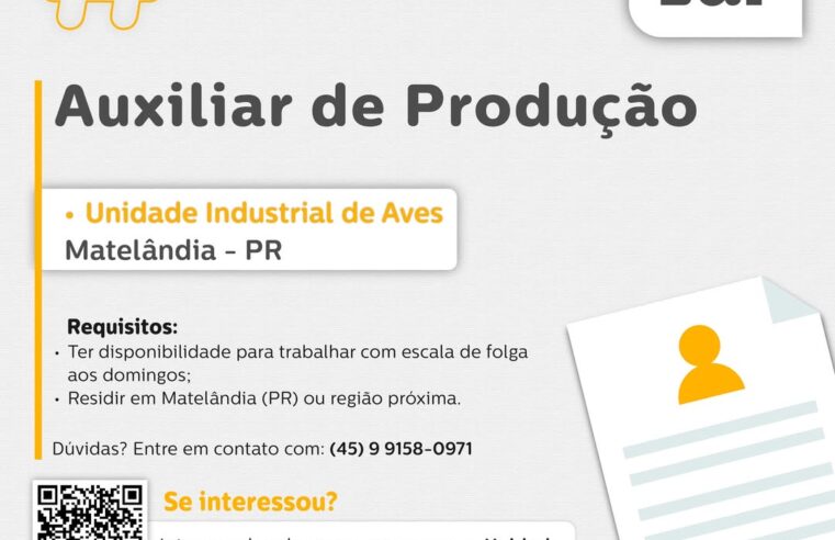 Vaga em Matelândia: Lar Cooperativa contrata Auxiliar de Produção
