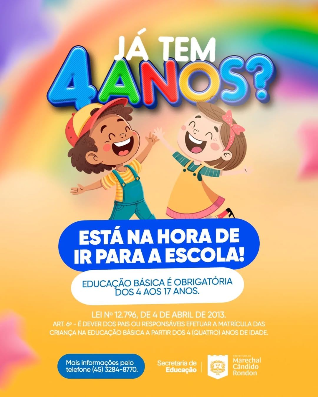 Matrículas abertas para Educação Infantil 2026 em Marechal Cândido Rondon