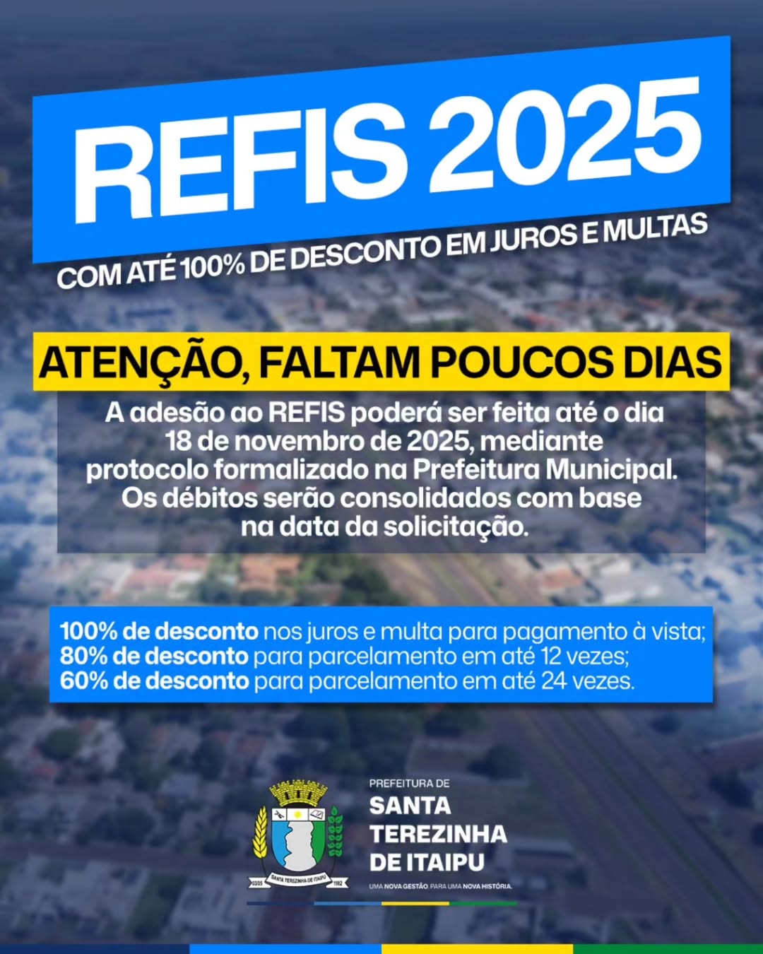 REFIS 2025 em Santa Terezinha de Itaipu oferece até 100% de desconto