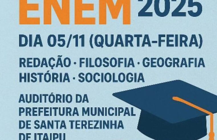 Aulão gratuito de revisão para o ENEM 2025 em Santa Terezinha