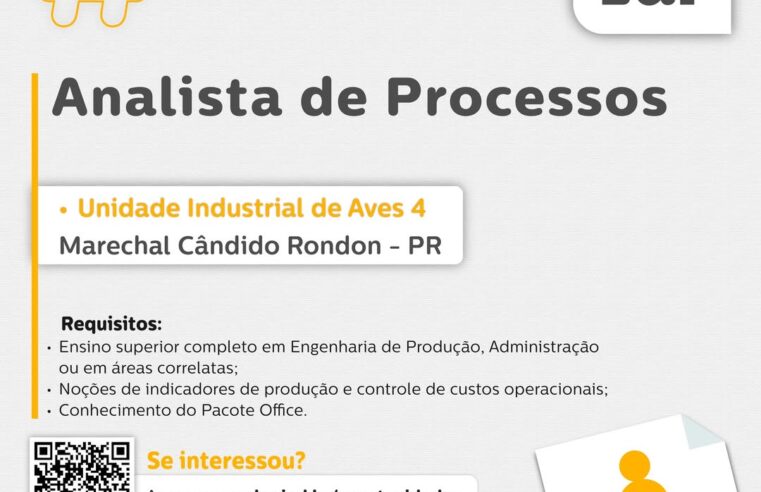 Vaga em Marechal Cândido Rondon: Analista de Processos na Lar Cooperativa