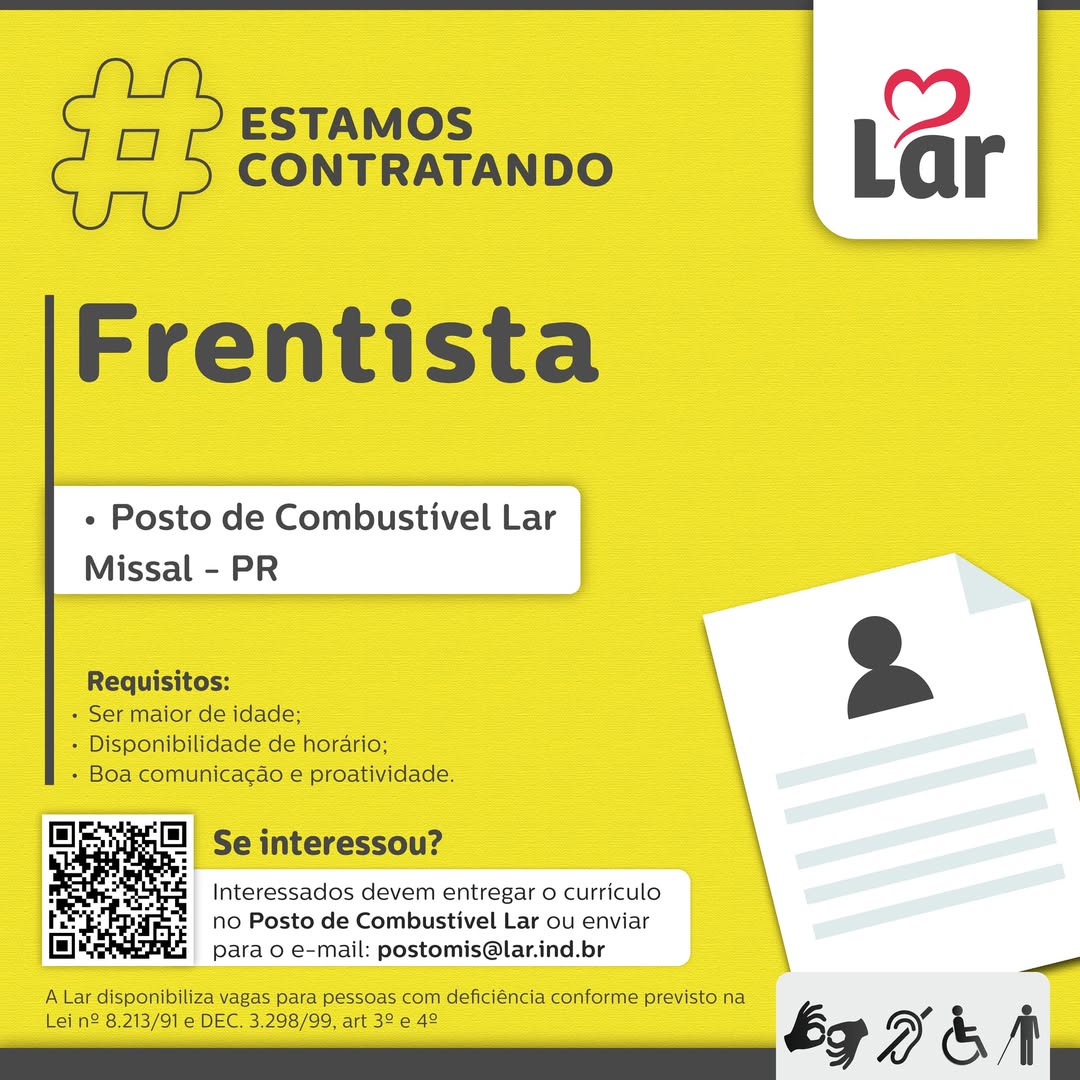Vaga Frentista Missal 2025: oportunidade no Posto Lar