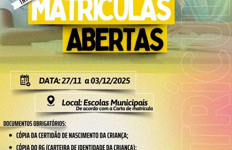 Matrículas Infantil V em Terra Roxa abertas de 27/11 a 03/12