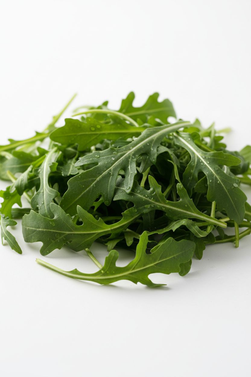 Guia Completo de Plantio para Dezembro de 2025 no Brasil 4 Fresh arugula leaves on white background professional food photography studio lighting healthy leafy green vegetable