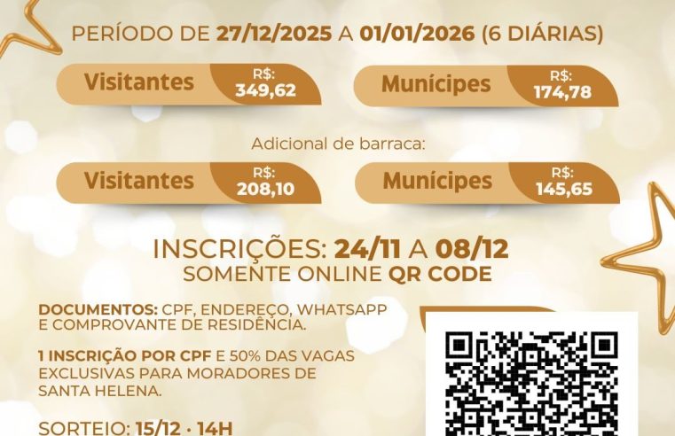 Réveillon Santa Helena 2026 – Sorteio de quiosques aberto