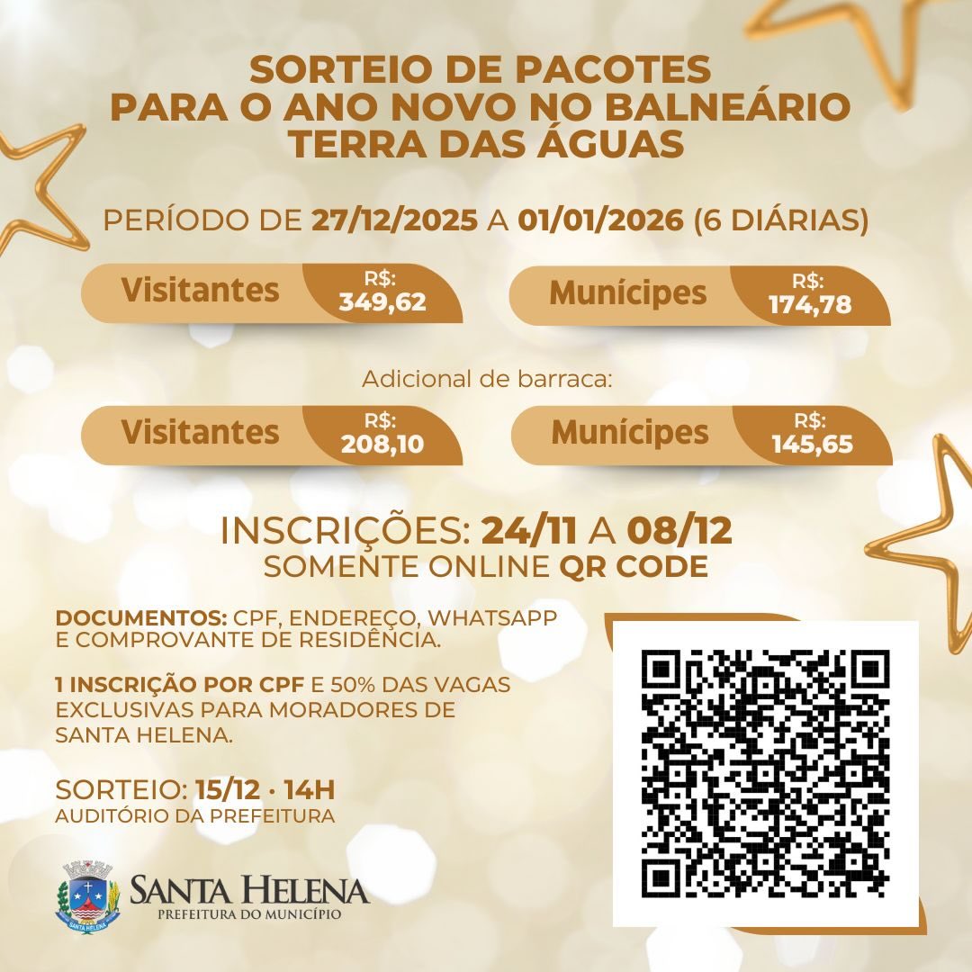 Réveillon Santa Helena 2026 – Sorteio de quiosques aberto
