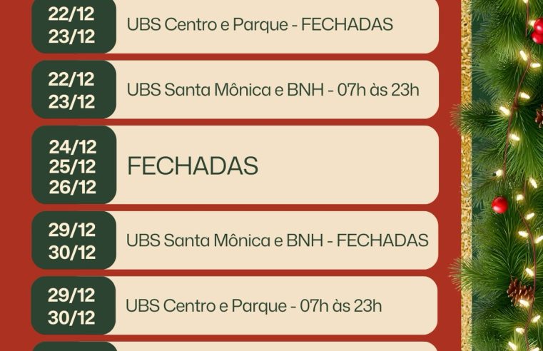 UBS em Santa Terezinha de Itaipu têm horário especial no fim de ano
