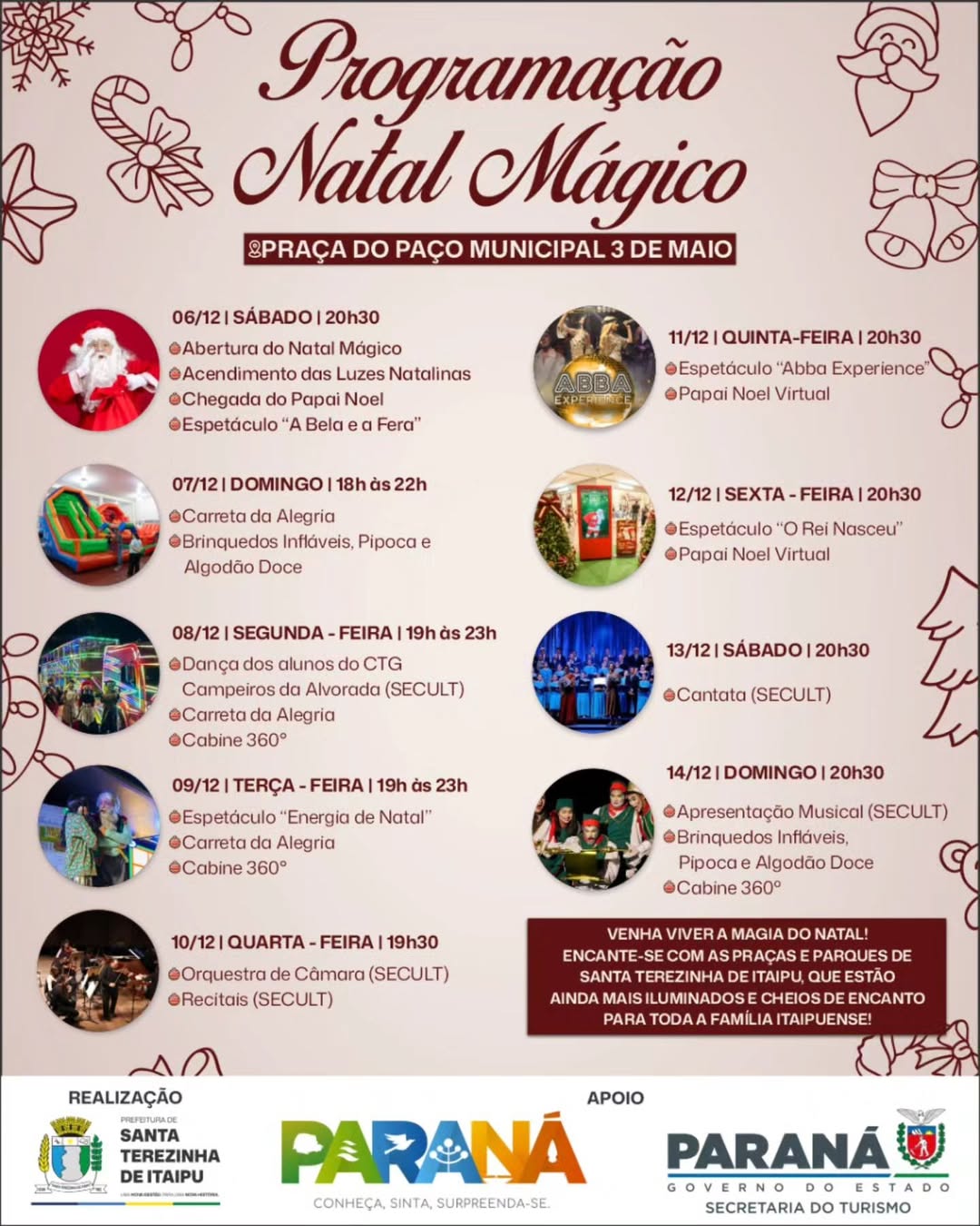 Natal Santa Terezinha de Itaipu: 6 atrações imperdíveis no sábado
