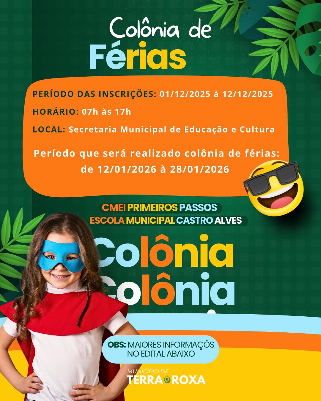 Colônia de Férias Terra Roxa 2026 – Inscrições abertas