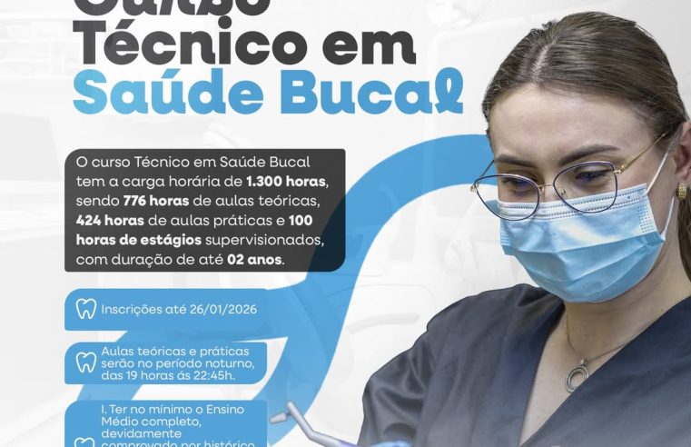 Inscrições abertas para Curso Técnico em Saúde Bucal em Guaíra
