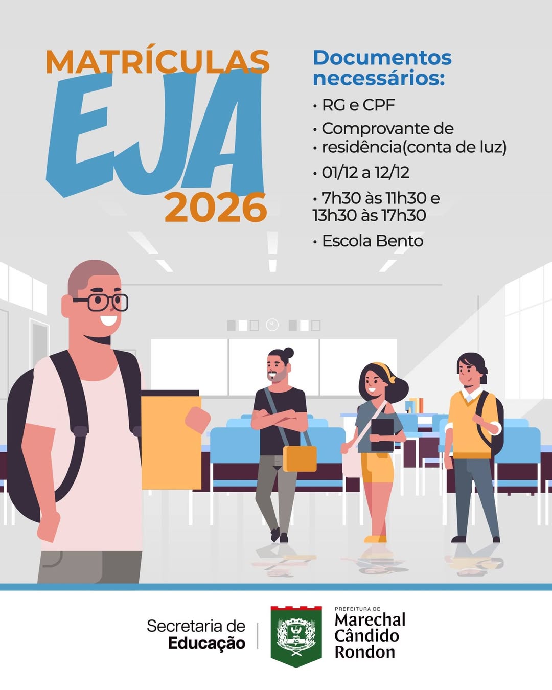 Matrículas EJA Marechal Cândido Rondon 2026 abertas