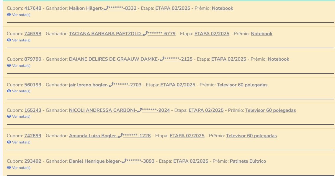 Nota Missalense realiza 2º sorteio de 2025 e divulga premiados