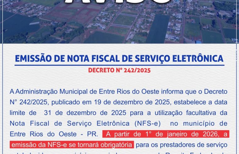 NFS-e em Entre Rios do Oeste passa a ser obrigatória em 2026