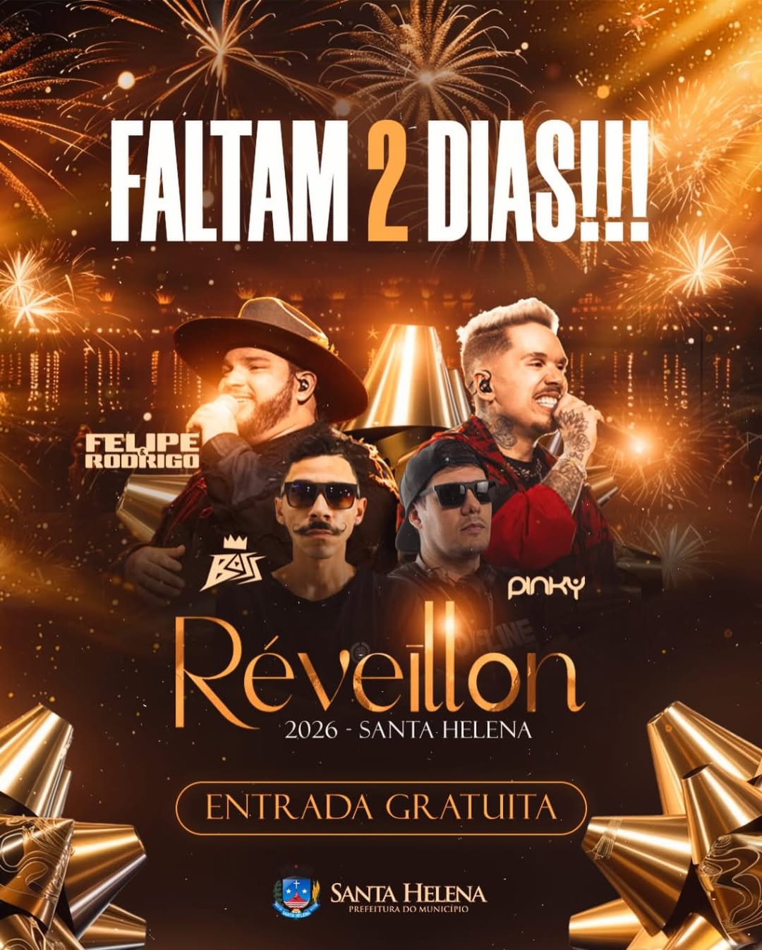 Réveillon 2026 em Santa Helena terá show e fogos