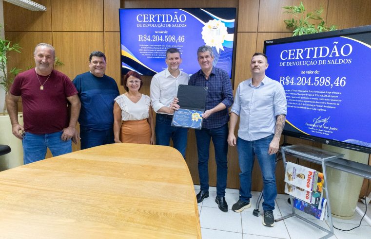 Câmara de STI devolve R$ 4,2 mi: Maior devolução de recursos da história
