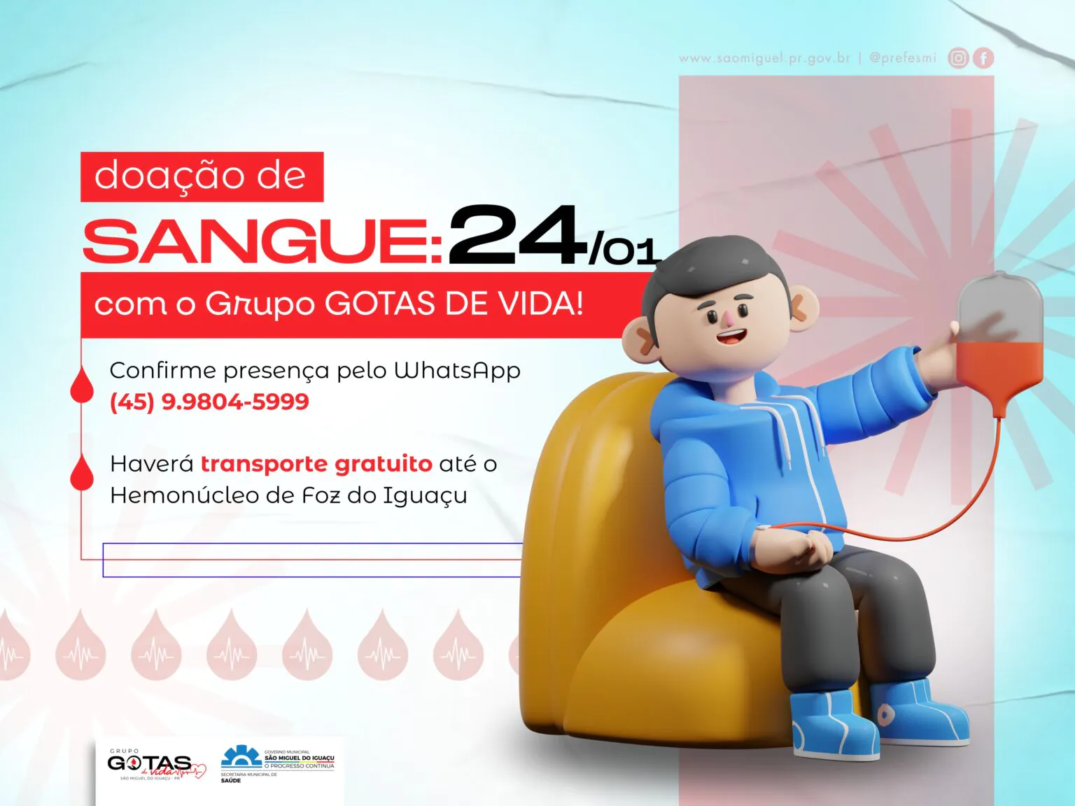 Doação de Sangue em São Miguel: Transporte gratuito neste sábado (24)