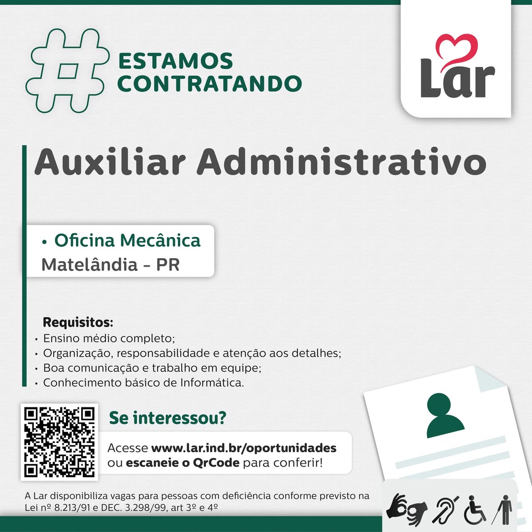 Vaga de Auxiliar Administrativo em Matelândia (PR)