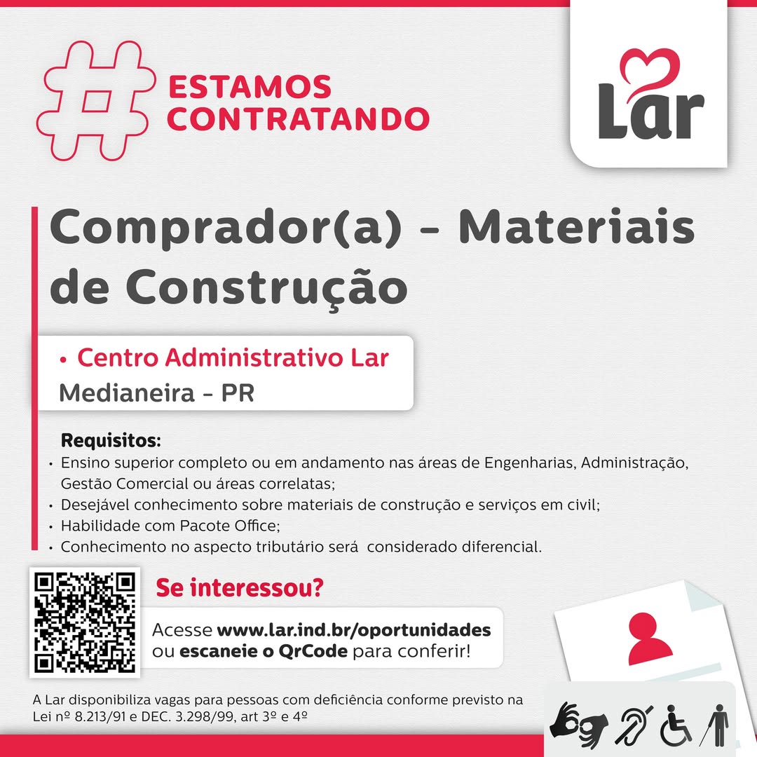 Vaga para Comprador(a) em Medianeira na Lar Cooperativa