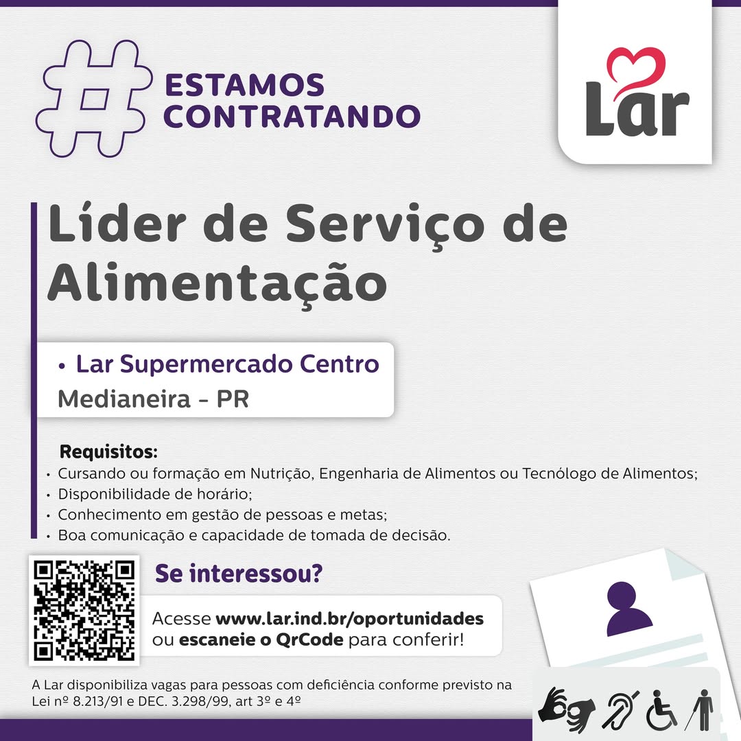Vaga na Lar Cooperativa em Medianeira: Líder de Alimentação