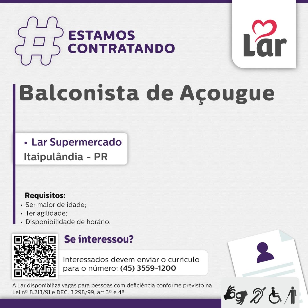 Vaga de Emprego em Itaipulândia: Lar Supermercado contrata [Urgente]