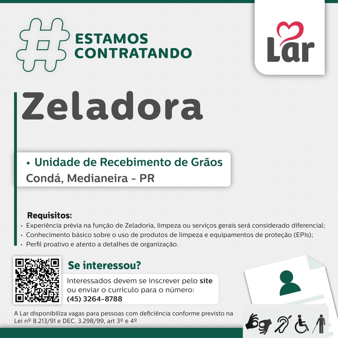 Vaga de Zeladora em Medianeira: Oportunidade na Lar Cooperativa