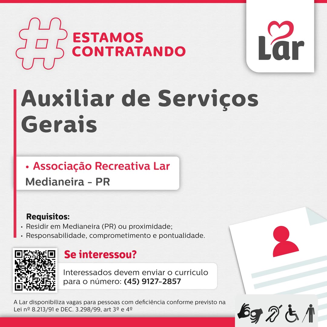 Vaga em Medianeira: Lar Cooperativa contrata Auxiliar (Até 30/01)