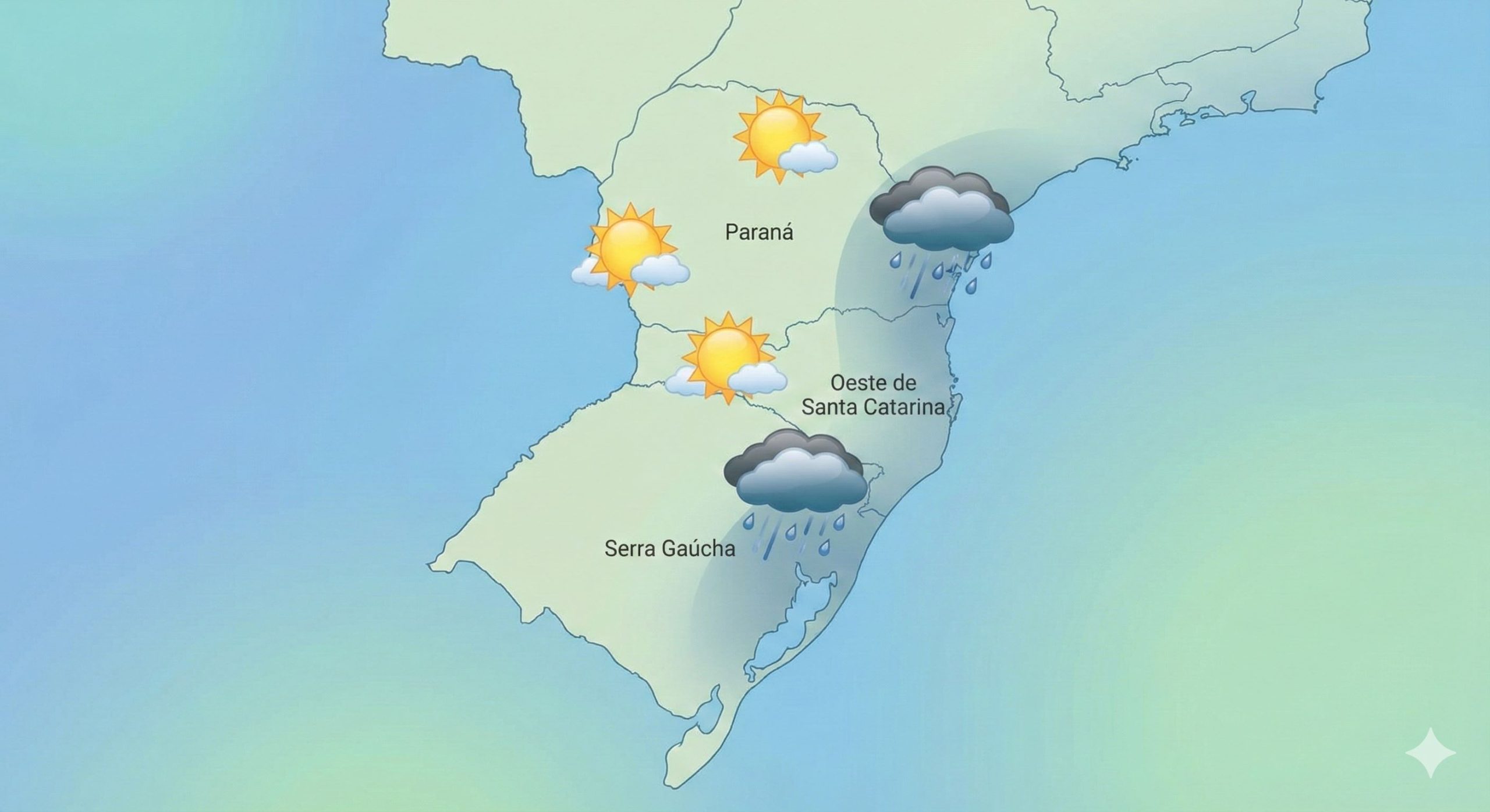 Previsão do Tempo Região Sul: Chuva e Sol nesta Quarta (21/01)
