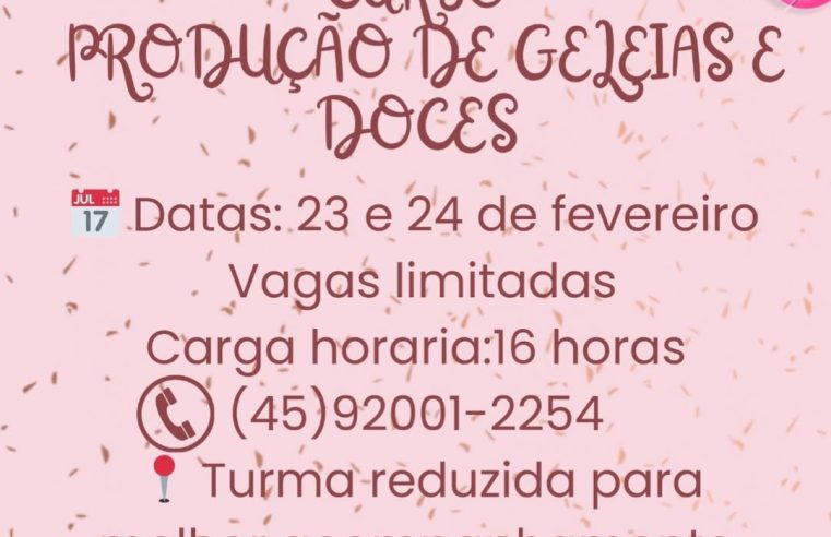 Curso de Geleias e Doces em Diamante D’Oeste: Inscrições Abertas