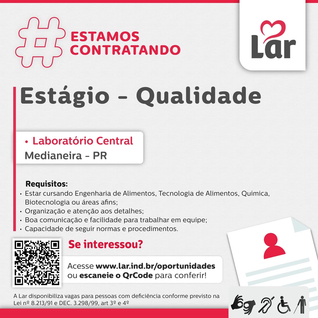 Estágio em Medianeira: Lar Cooperativa abre vaga na área de Qualidade