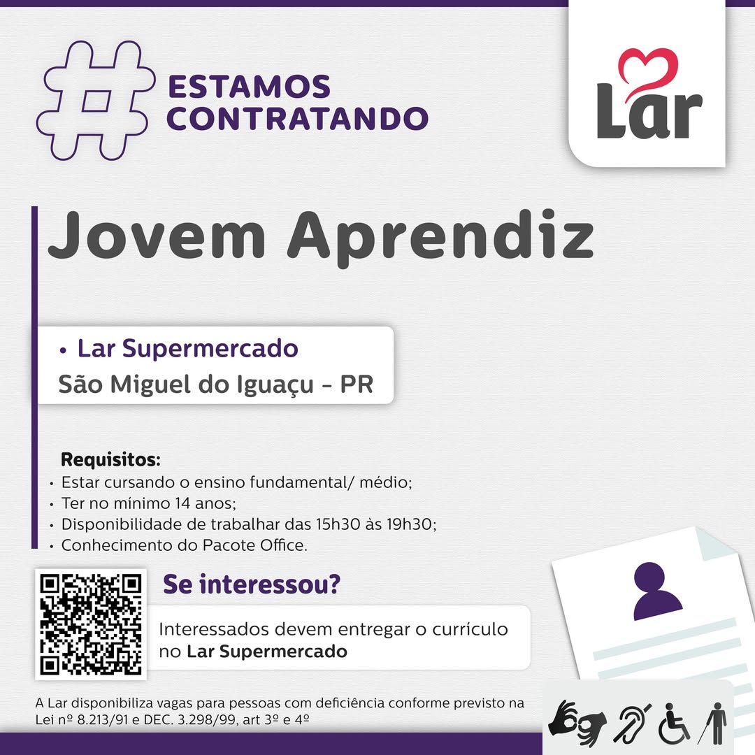 Vaga para Jovem Aprendiz em São Miguel do Iguaçu: Lar Cooperativa