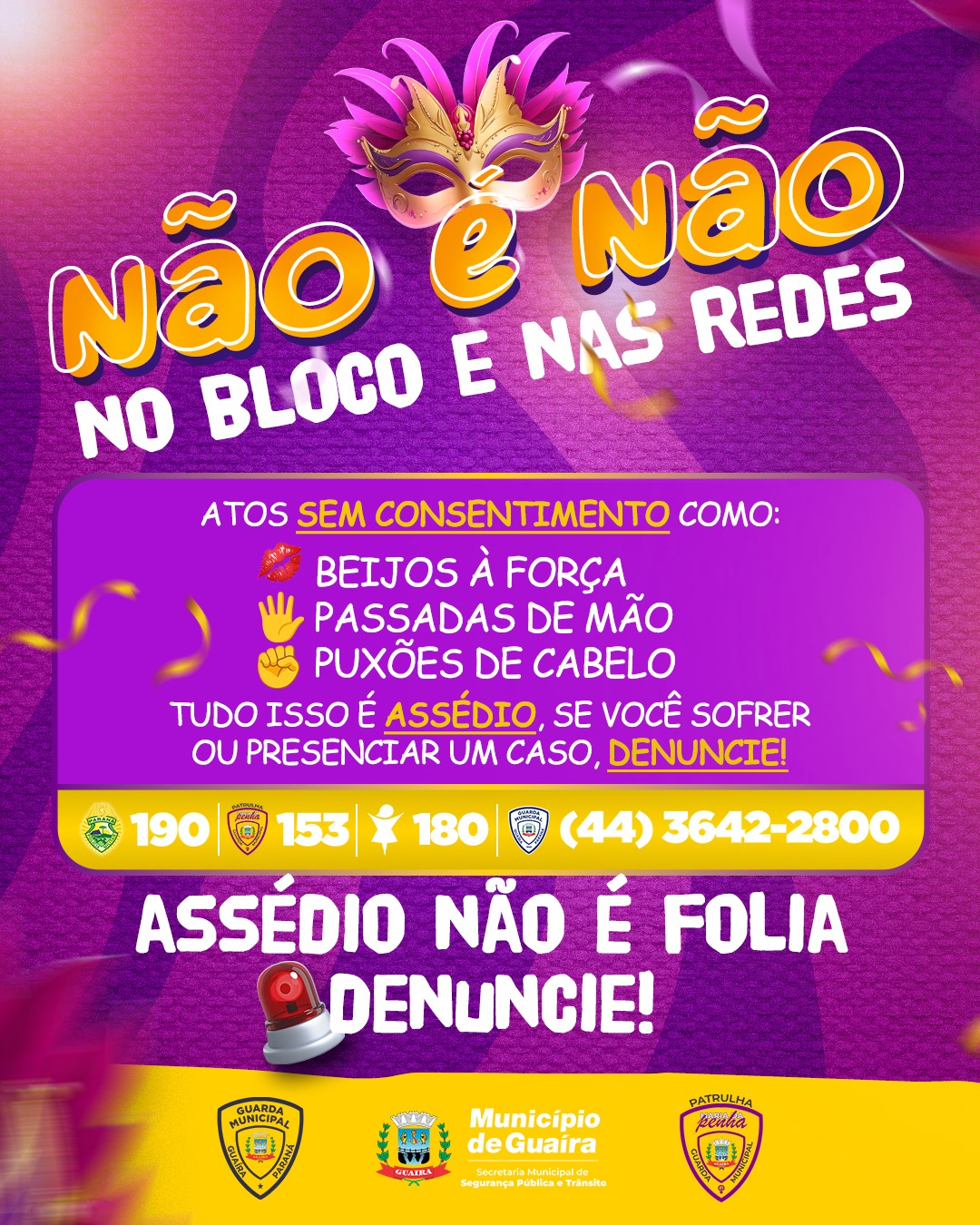 Carnaval Guaíra 2026: Alerta contra Assédio e Violência