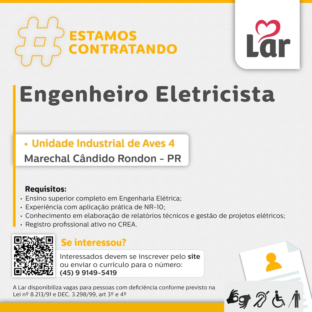 Vaga Engenheiro Eletricista Marechal Cândido Rondon: Lar Cooperativa