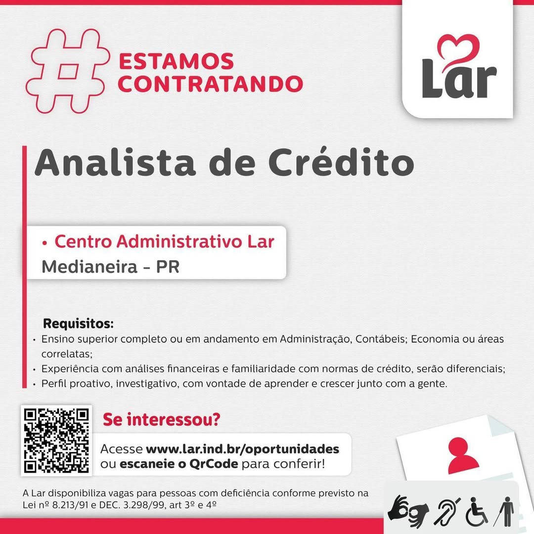 Vaga Analista de Crédito Lar Cooperativa em Medianeira: Inscreva-se!
