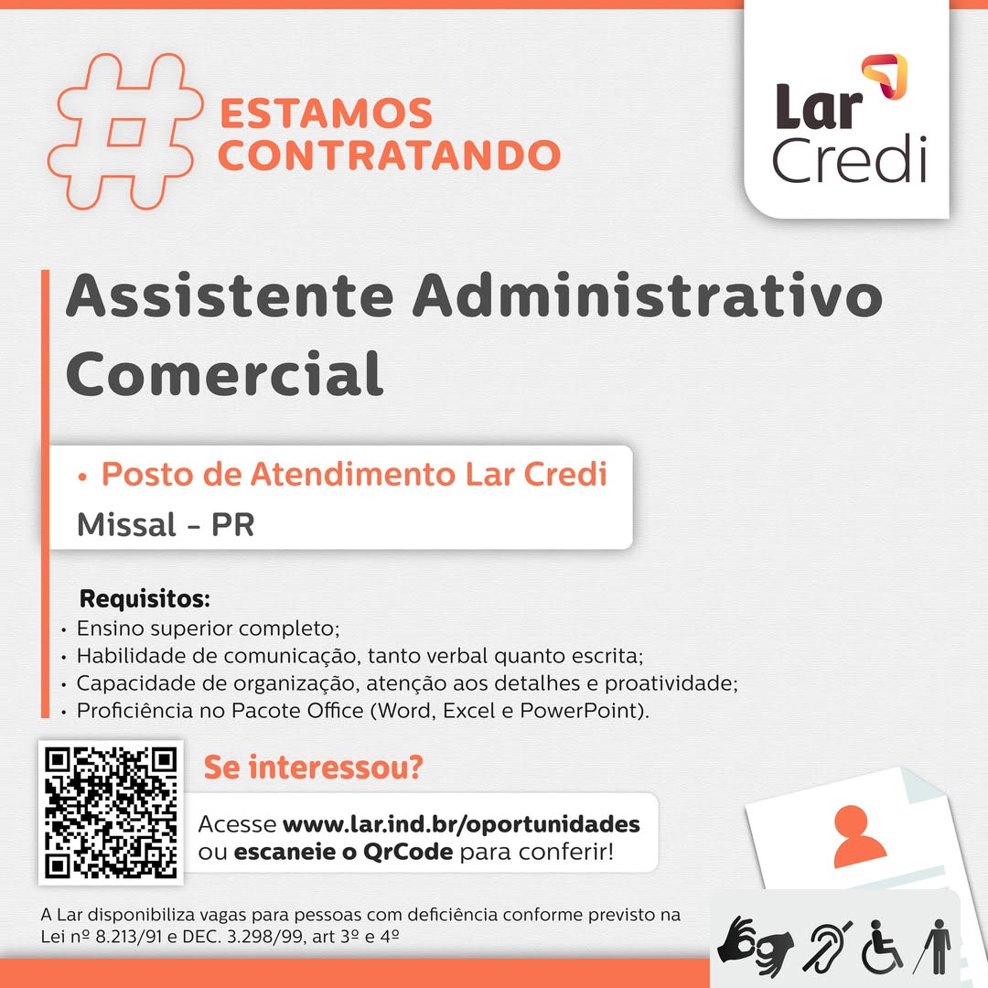 Vaga de emprego em Missal: Lar Cooperativa contrata Assistente