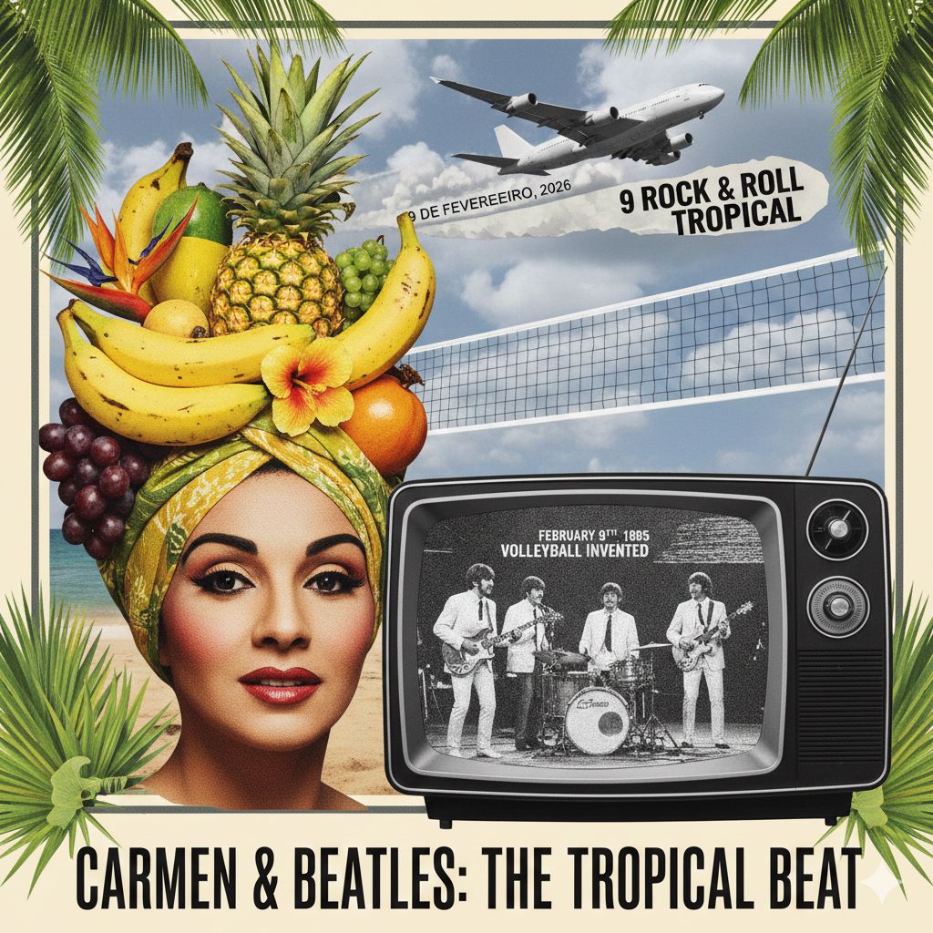 9 de fevereiro: Carmen Miranda, Beatles e o Vôlei! 🏐🍌