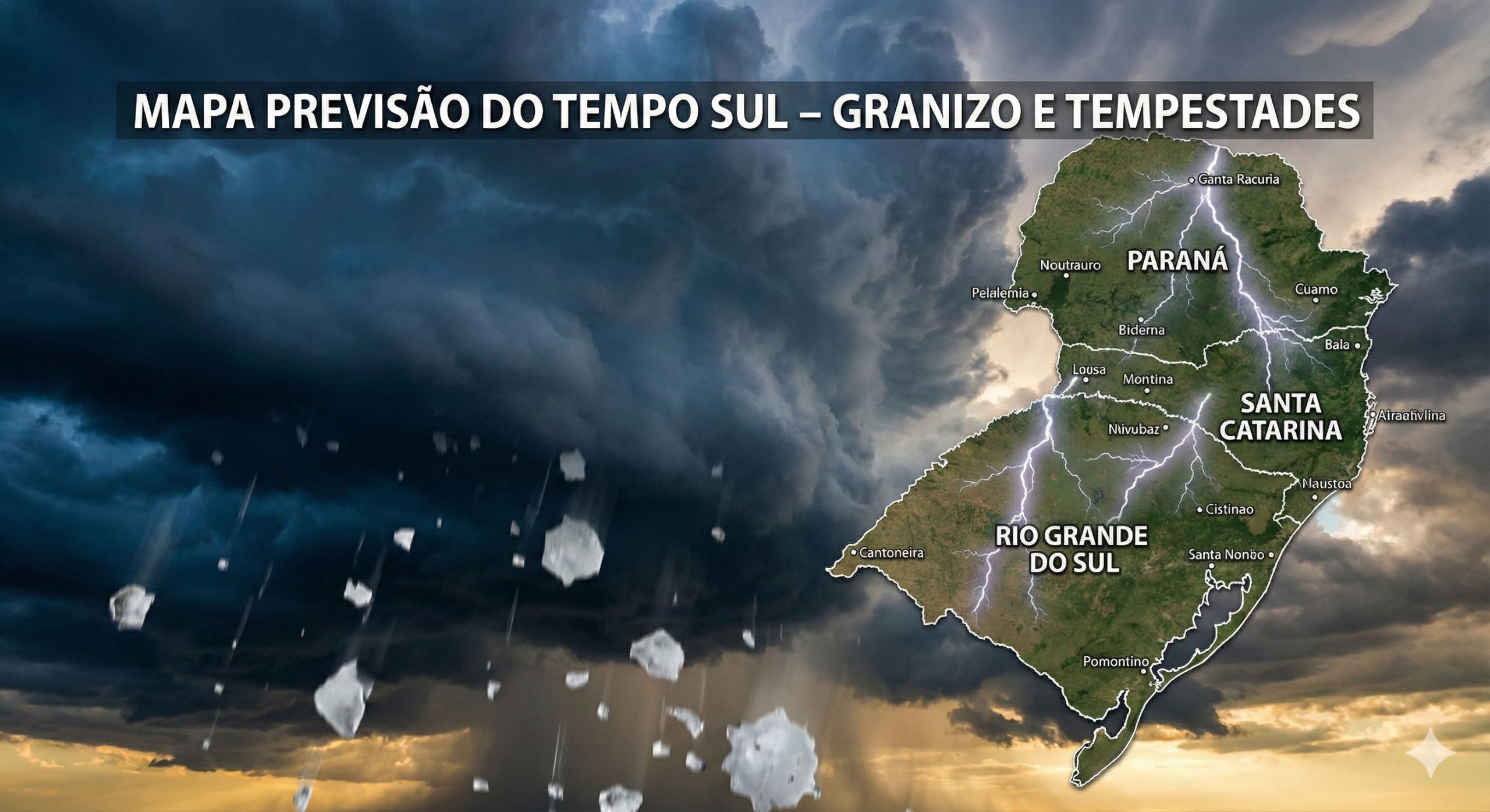 Previsão do tempo Sul: Alerta de granizo e tempestades amanhã