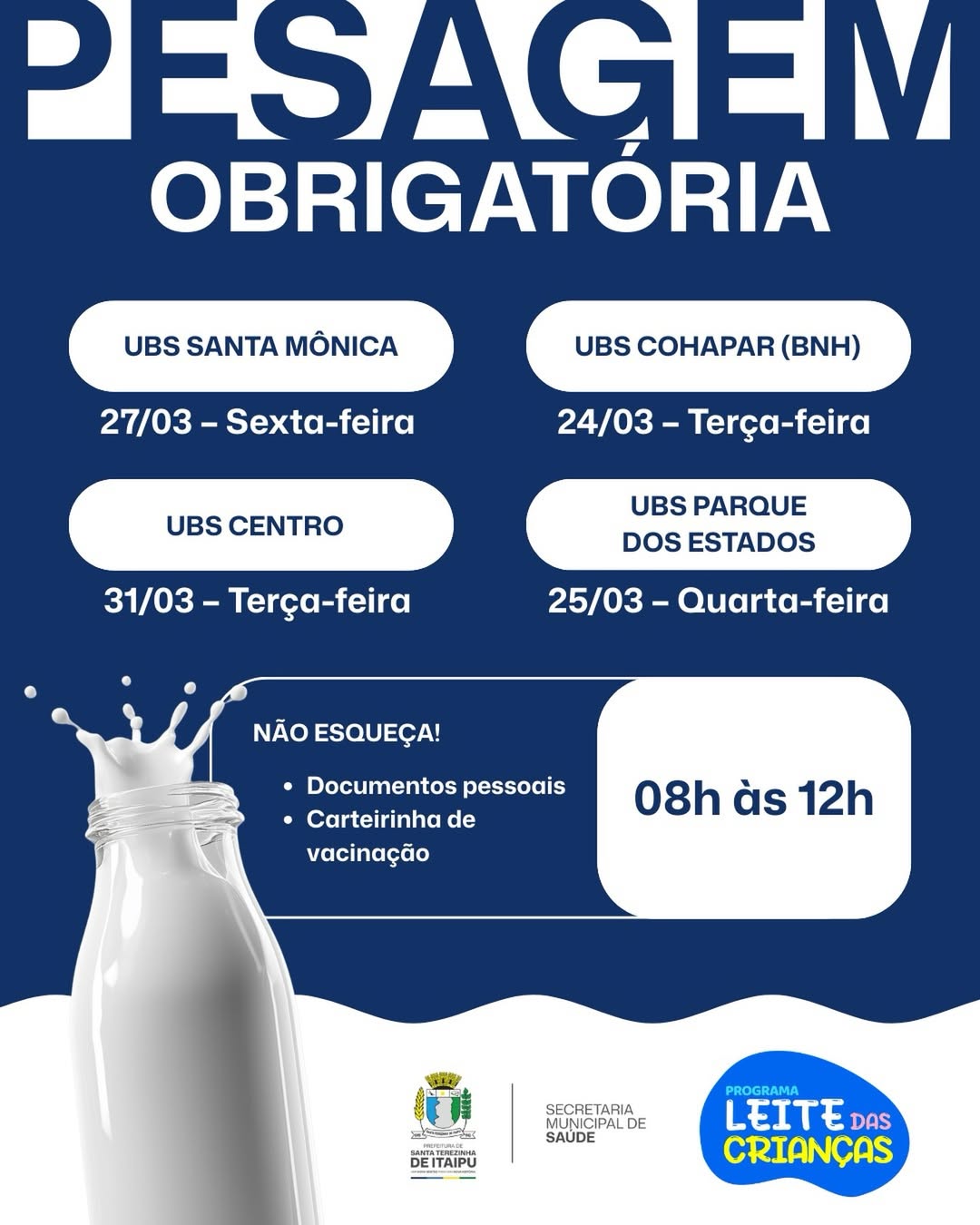 Pesagem Leite das Crianças: Prazos em Santa Terezinha