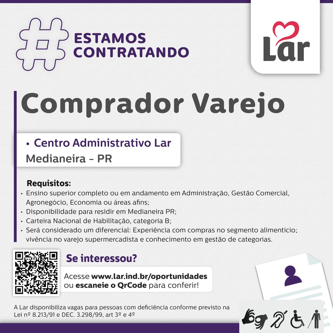 Vaga de Comprador em Medianeira: Lar Cooperativa Contrata