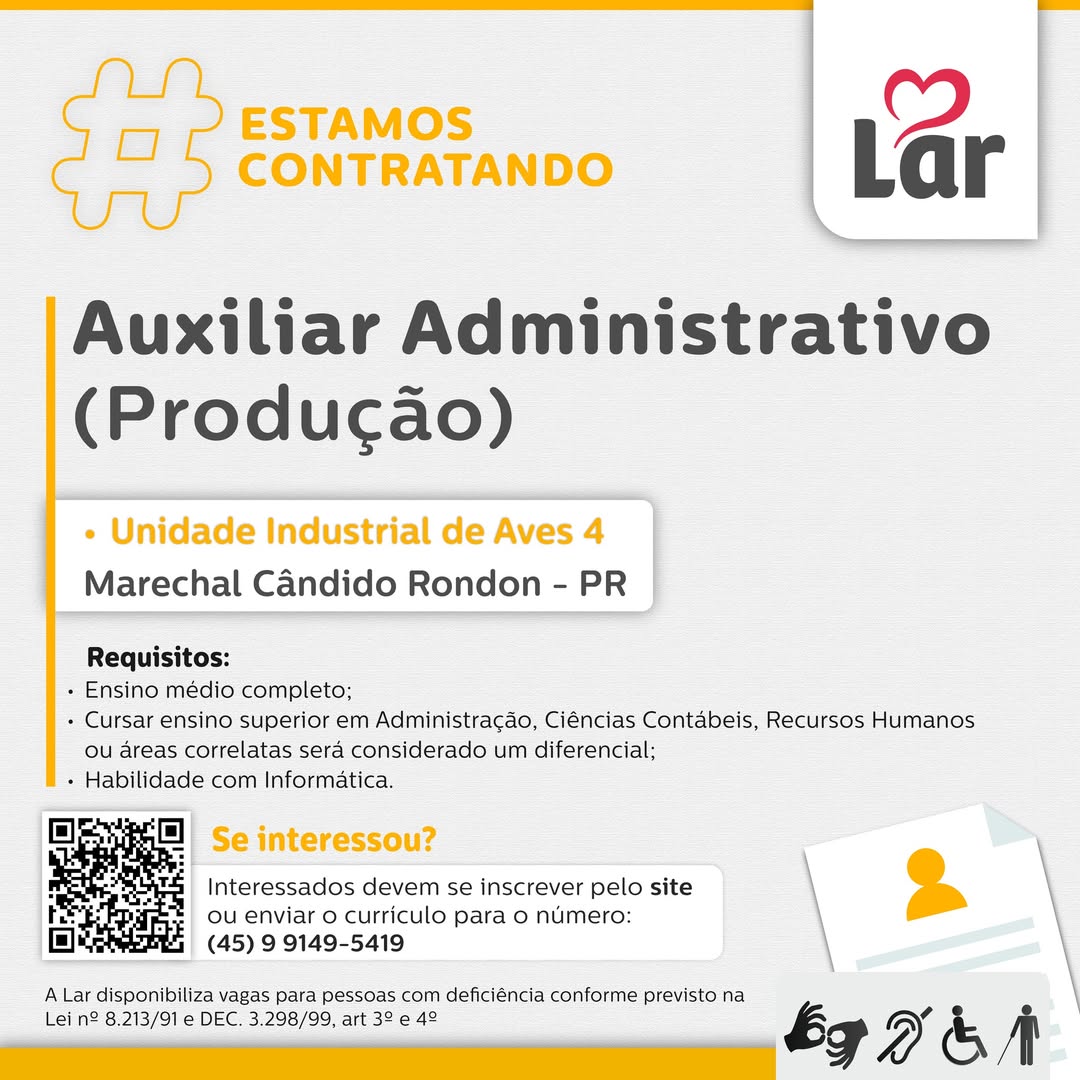 Vaga Auxiliar Administrativo Marechal Cândido Rondon: Envie CV