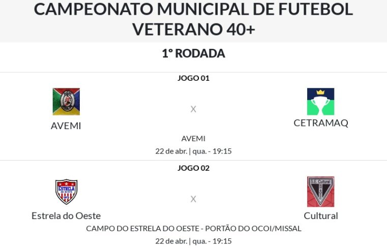 Futebol Veterano 40+ em Missal: Confira os Jogos da 1ª Rodada