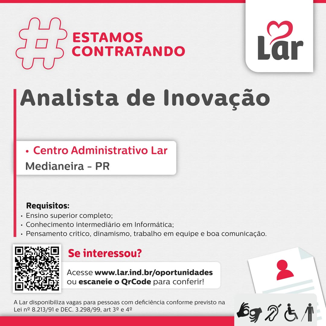Vaga Analista de Inovação em Medianeira: Lar Cooperativa