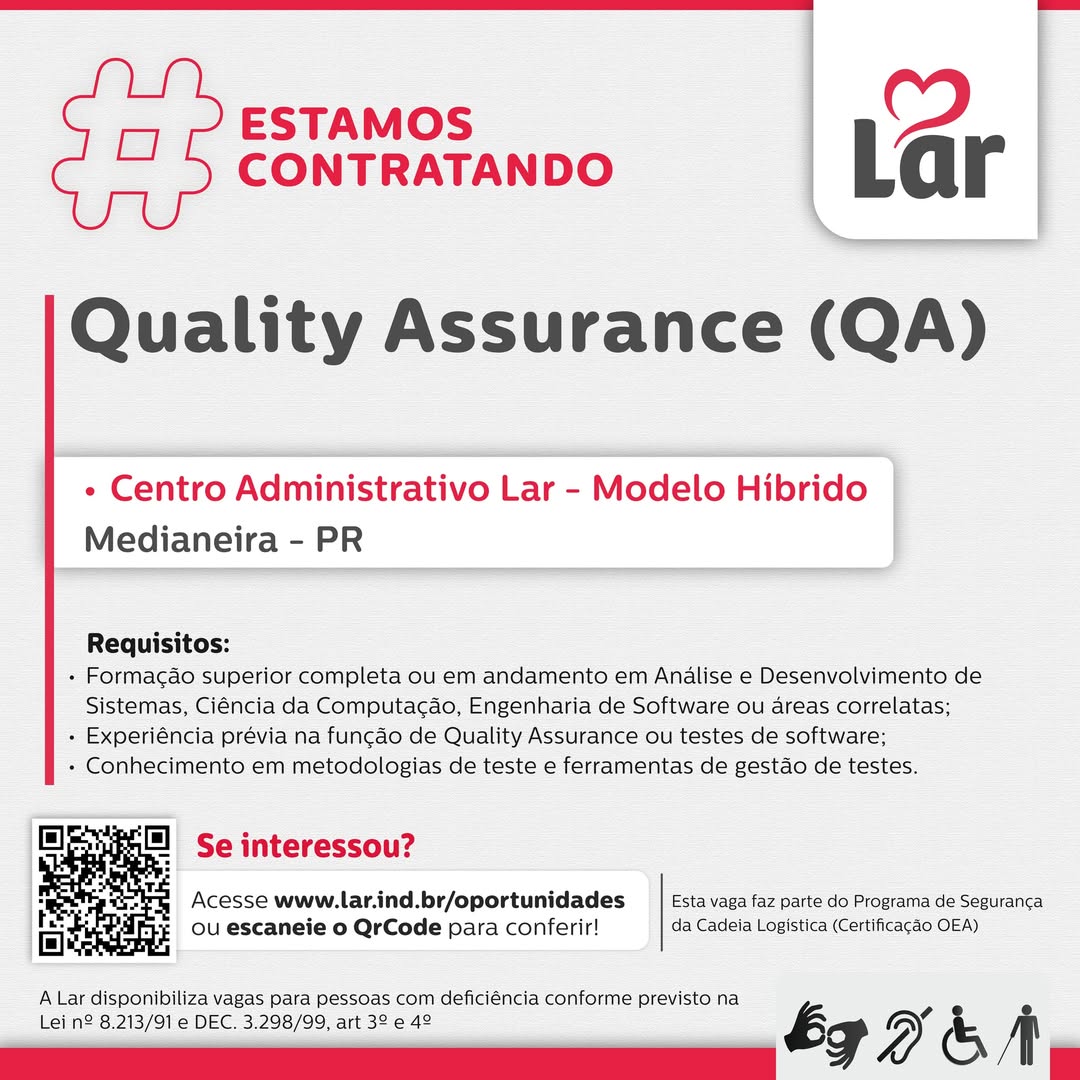 Vaga de QA em Medianeira: Lar Cooperativa Contrata Agora!