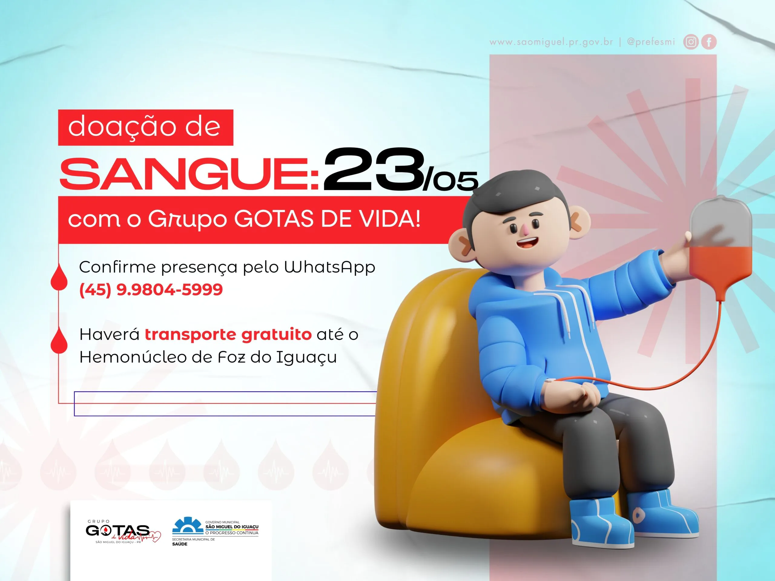 Doação de Sangue São Miguel: Transporte Grátis Dia 23