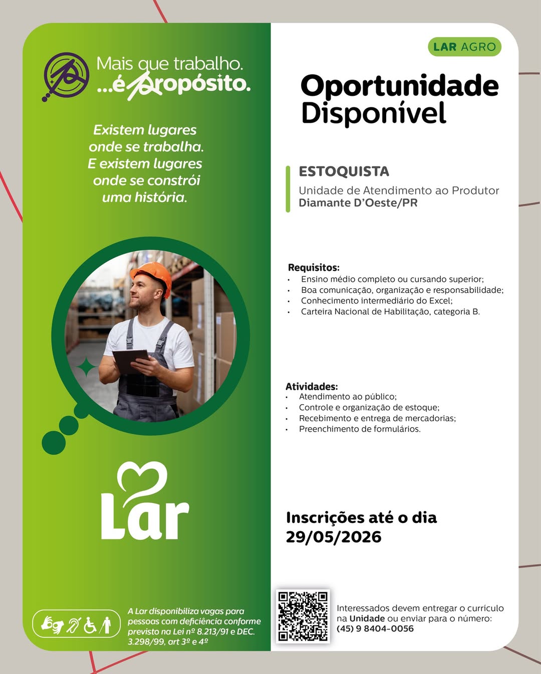 Vaga Estoquista Diamante D Oeste Envie o Curriculo