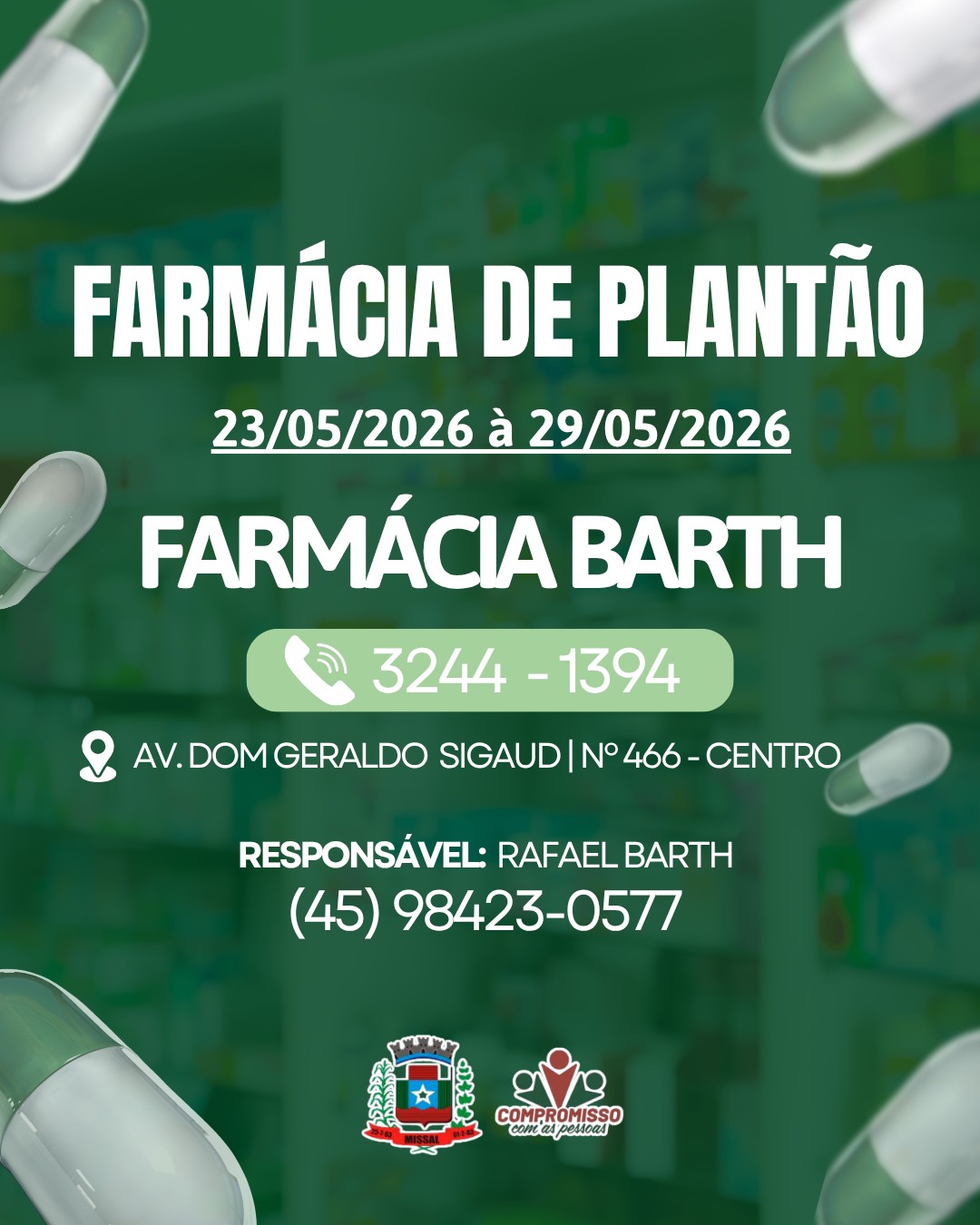 Farmácia de Plantão em Missal de 23 a 29 de maio de 2026